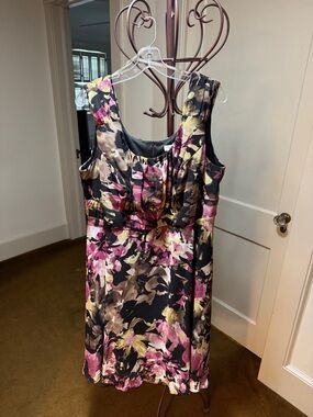 dressbarn Black Floral Dress with Pink & Yellow Accents